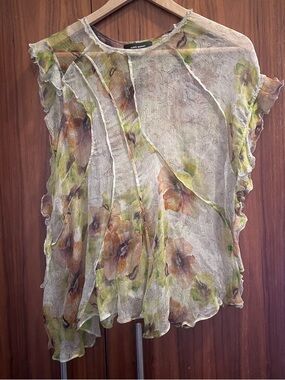 Isabel Marant Sheer Floral Ruffle Top - Green/Brown